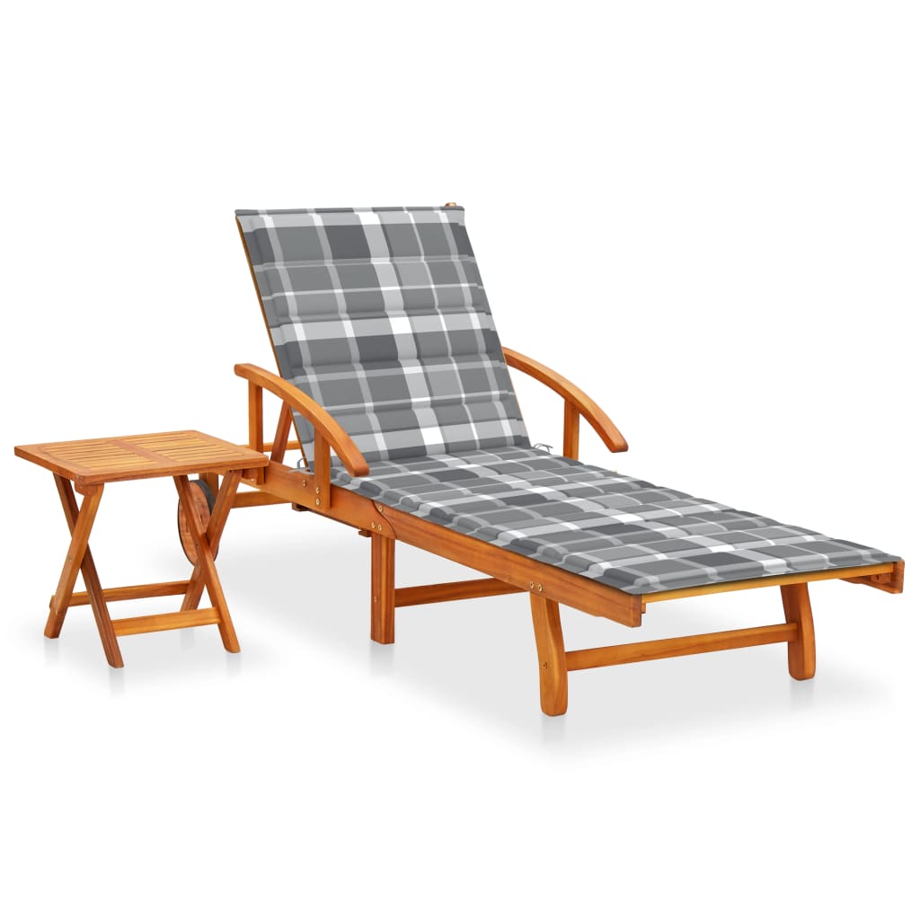 vidaXL Sun Lounger with Cushion Solid Acacia Wood