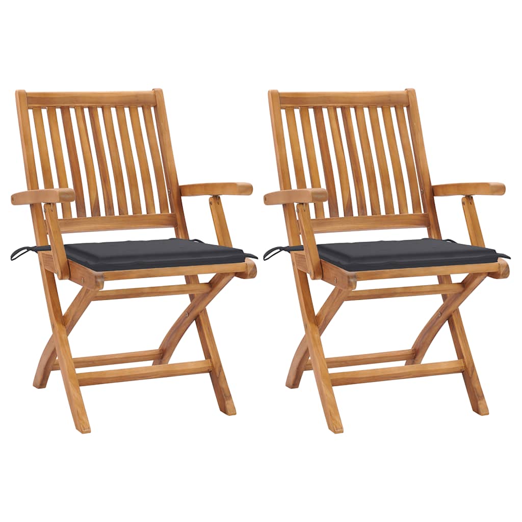 vidaXL Tuinstoelen 2 st met antracietkleurige kussens massief teakhout
