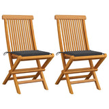 vidaXL Tuinstoelen 2 st met antracietkleurige kussens massief teakhout