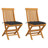 vidaXL Garden Chairs 2 pcs with Anthracite Cushions Solid Teakwood