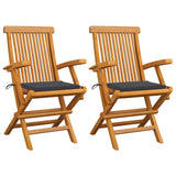 vidaXL Tuinstoelen 2 st avec antracietkleurige kussens massief teakhout