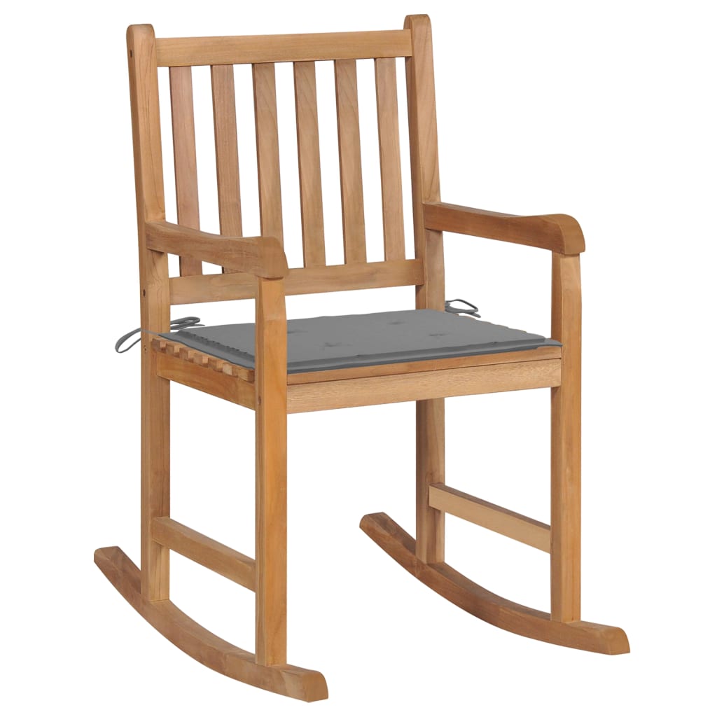 vidaXL Rocking Chair with Anthracite Cushion Solid Teak Wood