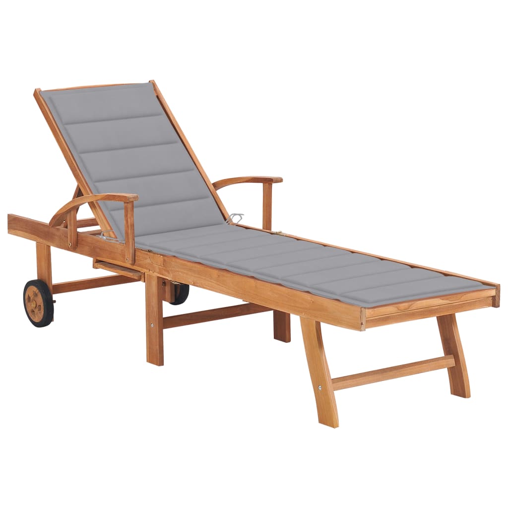 vidaXL Sun Lounger with Anthracite Cushion Solid Teak Wood