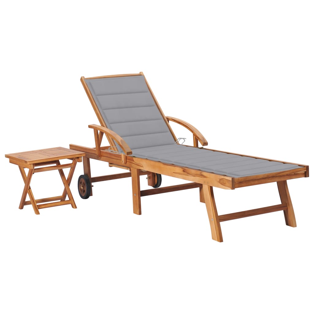 vidaXL Sun Lounger with Anthracite Cushion Solid Teak Wood