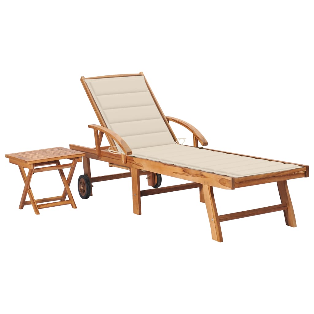 vidaXL Sun Lounger with Anthracite Cushion Solid Teak Wood