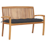 vidaXL Stackable Garden Bench with Cushion 128.5 cm Solid Teak Wood