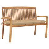 vidaXL Stackable Garden Bench with Cushion 128.5 cm Solid Teak Wood