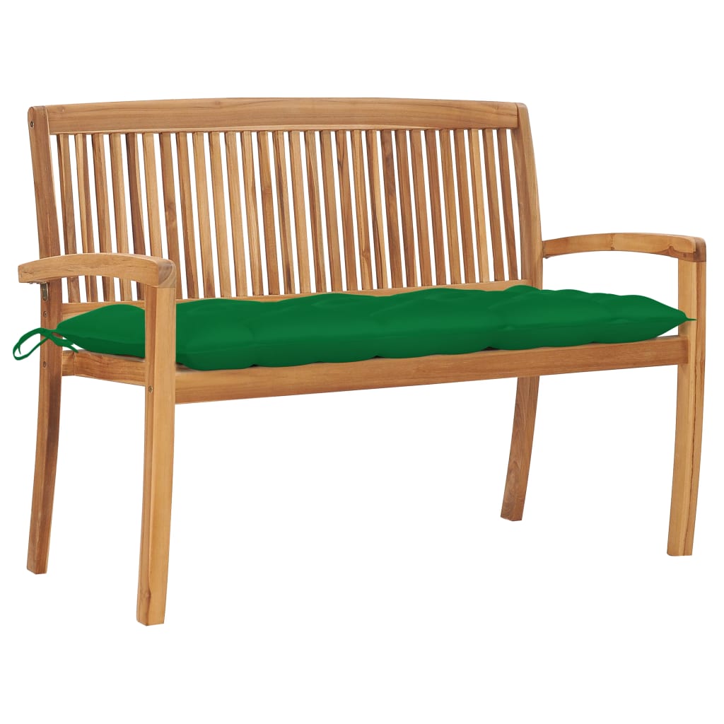 vidaXL Stackable Garden Bench with Cushion 128.5 cm Solid Teak Wood