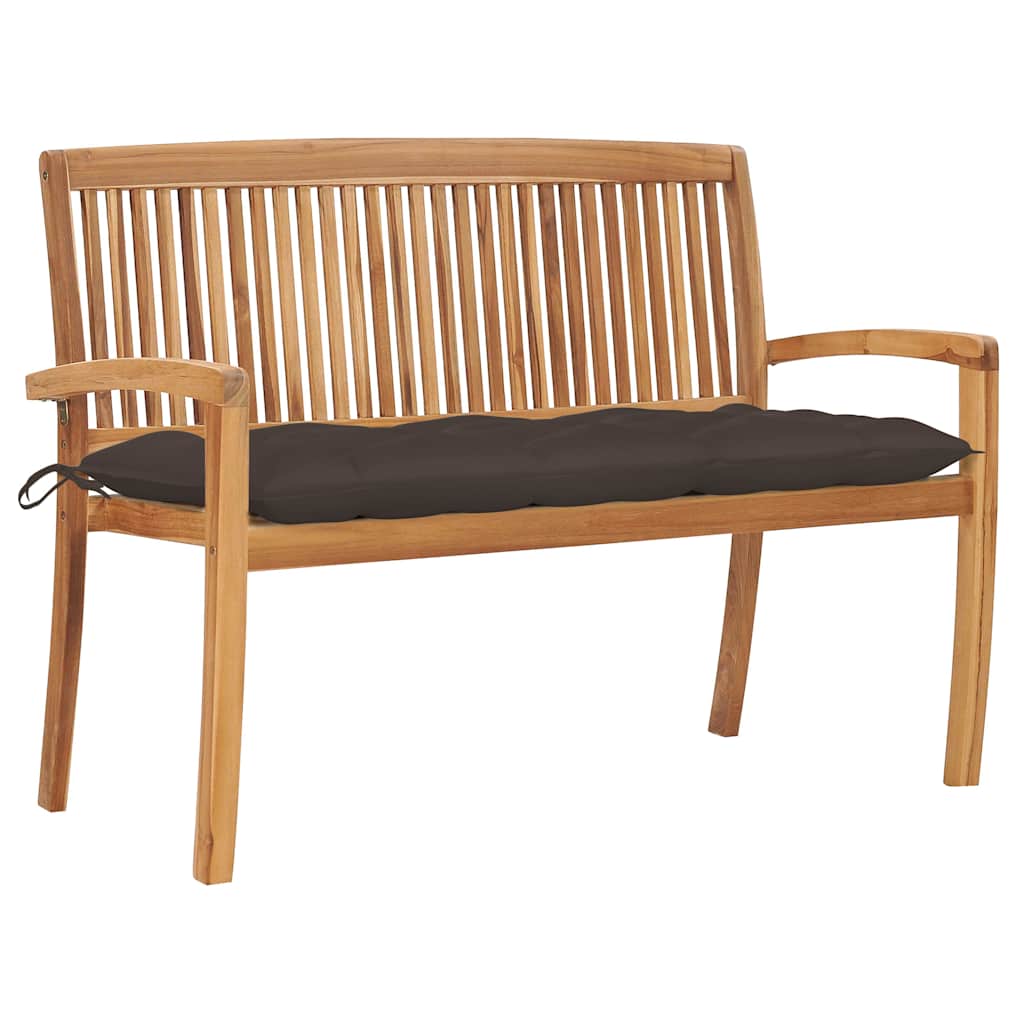 vidaXL Stackable Garden Bench with Cushion 128.5 cm Solid Teak Wood