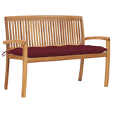 vidaXL Stackable Garden Bench with Cushion 128.5 cm Solid Teak Wood