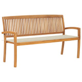 vidaXL Stackable Garden Bench with Cushion 128.5 cm Solid Teak Wood