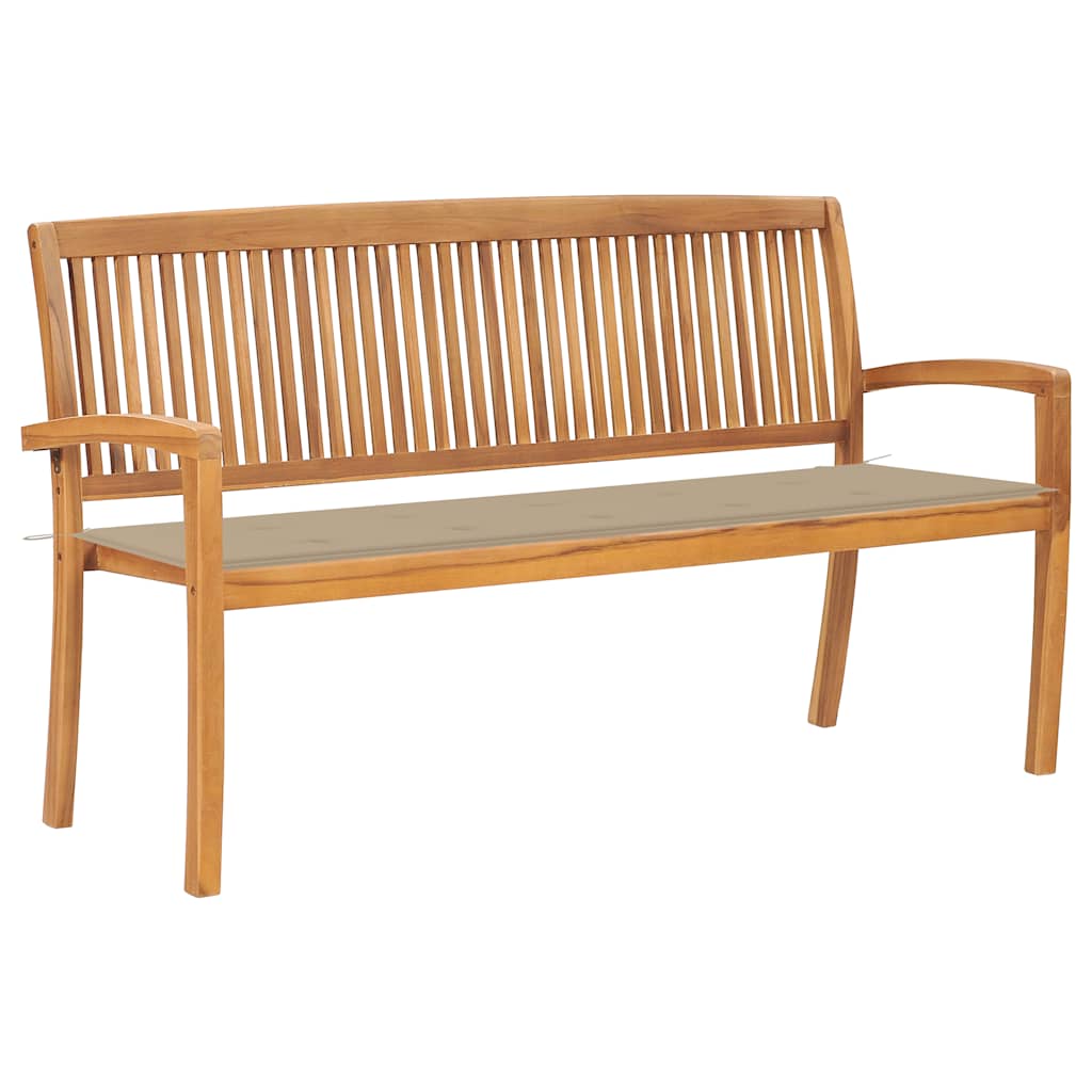 vidaXL Stackable Garden Bench with Cushion 128.5 cm Solid Teak Wood
