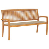 vidaXL Stackable Garden Bench with Cushion 128.5 cm Solid Teak Wood
