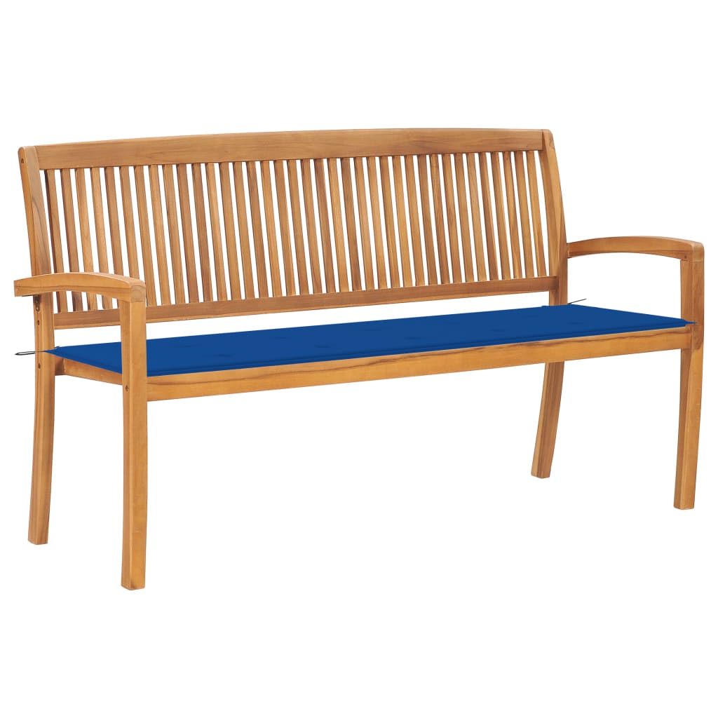 vidaXL Stackable Garden Bench with Cushion 128.5 cm Solid Teak Wood