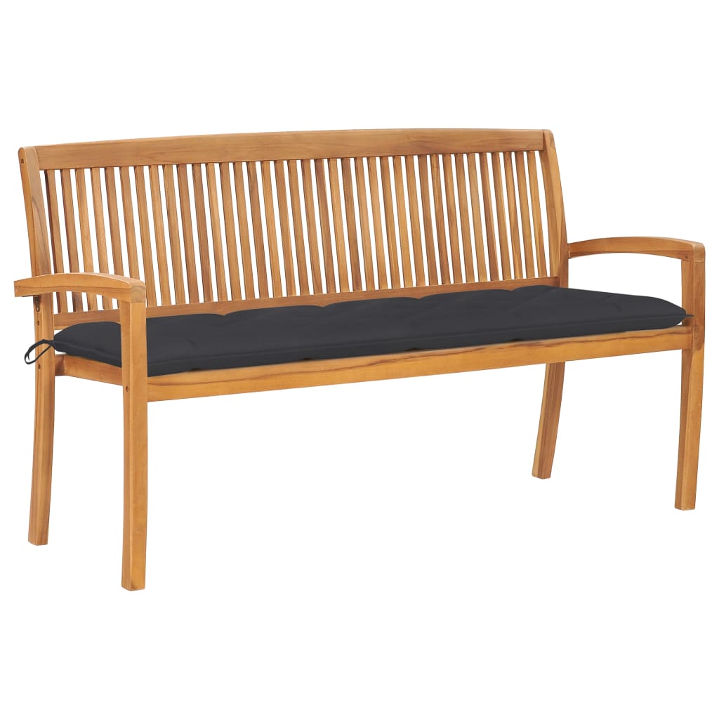 vidaXL Stackable Garden Bench with Cushion 128.5 cm Solid Teak Wood
