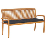 vidaXL Stackable Garden Bench with Cushion 128.5 cm Solid Teak Wood