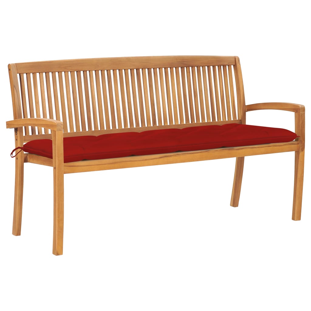 vidaXL Stackable Garden Bench with Cushion 128.5 cm Solid Teak Wood