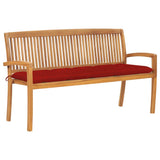 vidaXL Stackable Garden Bench with Cushion 128.5 cm Solid Teak Wood