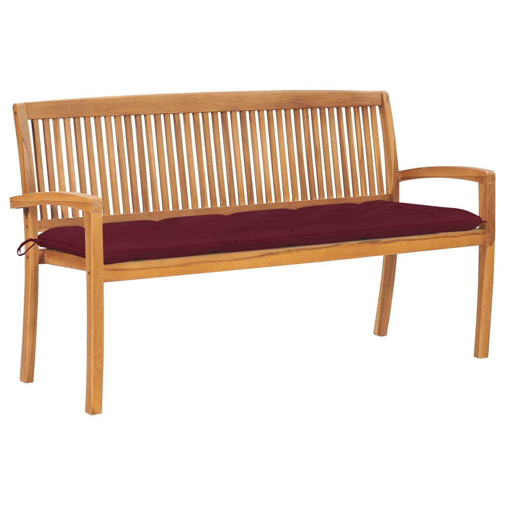 vidaXL Stackable Garden Bench with Cushion 128.5 cm Solid Teak Wood