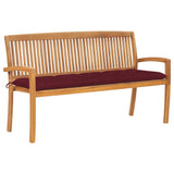 vidaXL Stackable Garden Bench with Cushion 128.5 cm Solid Teak Wood