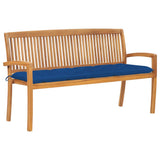 vidaXL Stackable Garden Bench with Cushion 128.5 cm Solid Teak Wood