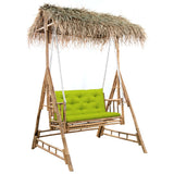 vidaXL Schommelbank 2-zits met palmbladeren en kussen 202 cm bamboe