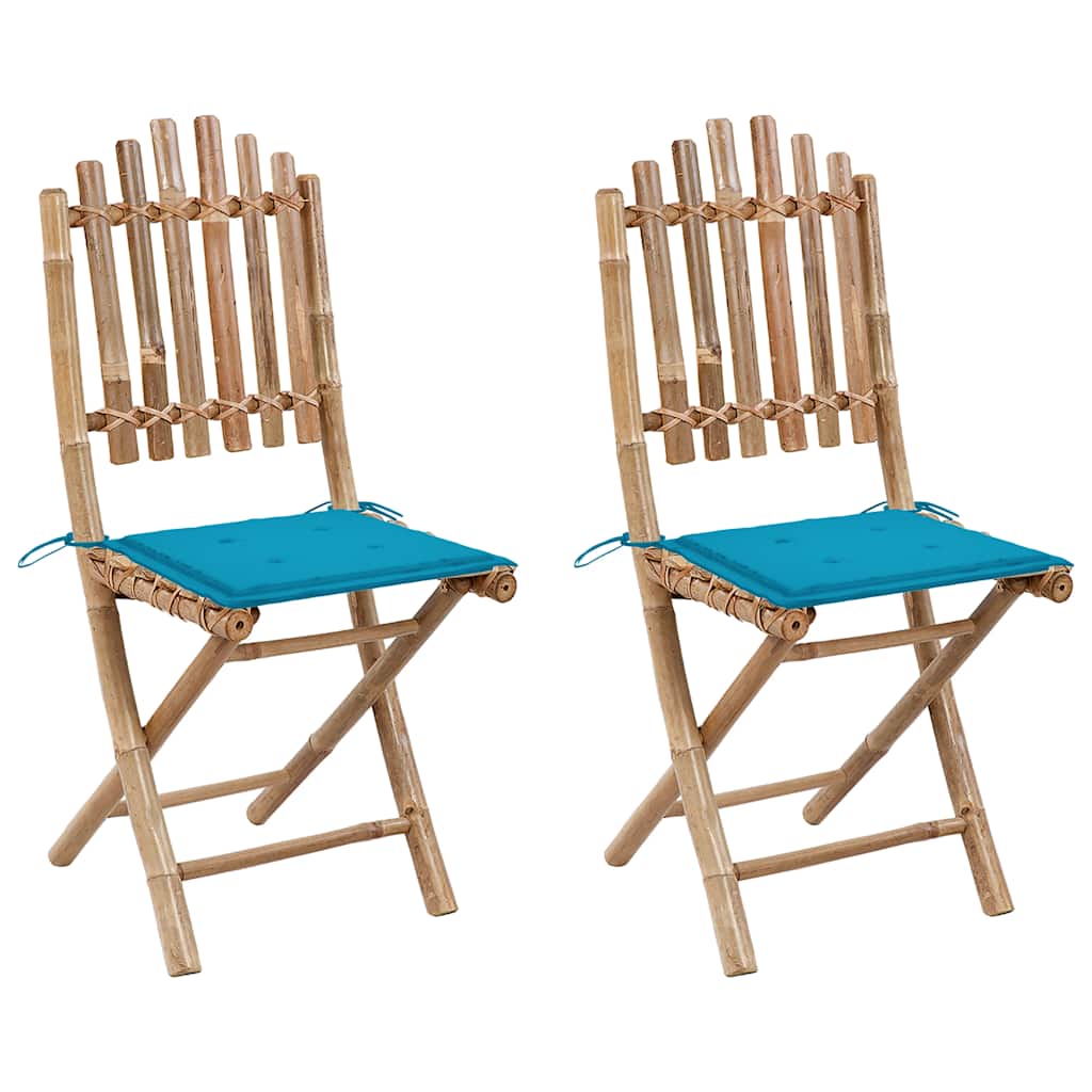 vidaXL Garden Chairs 2 pcs foldable with cushions bamboo