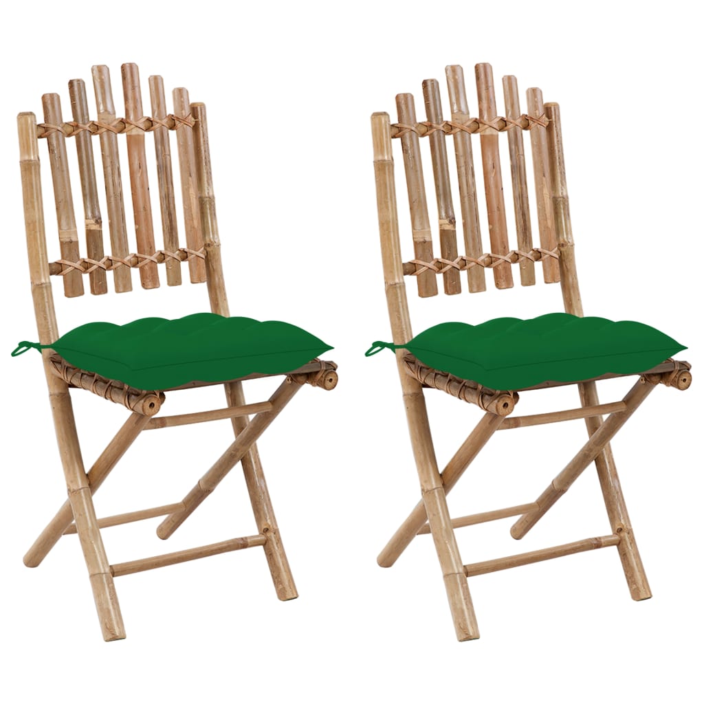 vidaXL Garden Chairs 2 pcs foldable with cushions bamboo