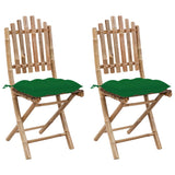 vidaXL Garden Chairs 2 pcs foldable with cushions bamboo