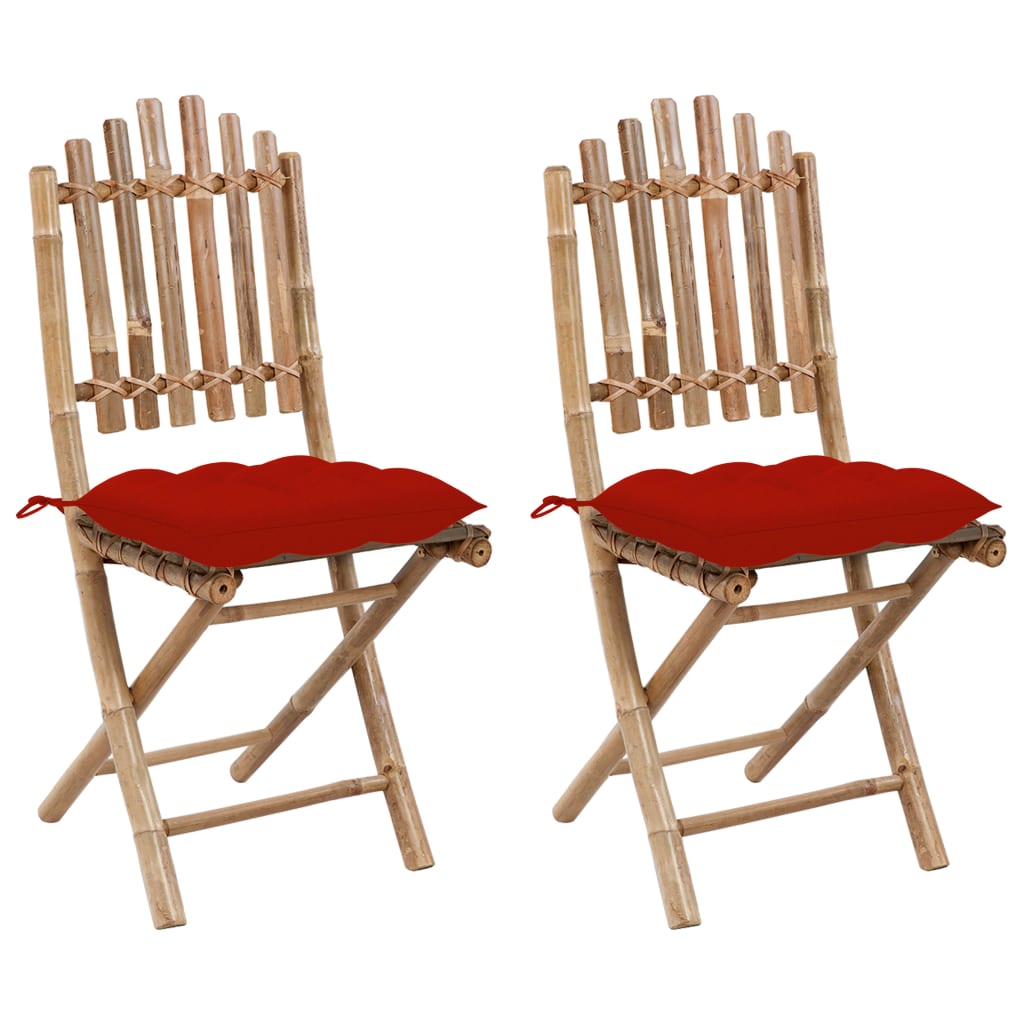 vidaXL Garden Chairs 2 pcs foldable with cushions bamboo