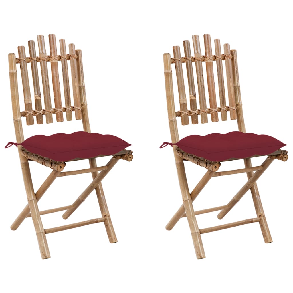 vidaXL Garden Chairs 2 pcs foldable with cushions bamboo