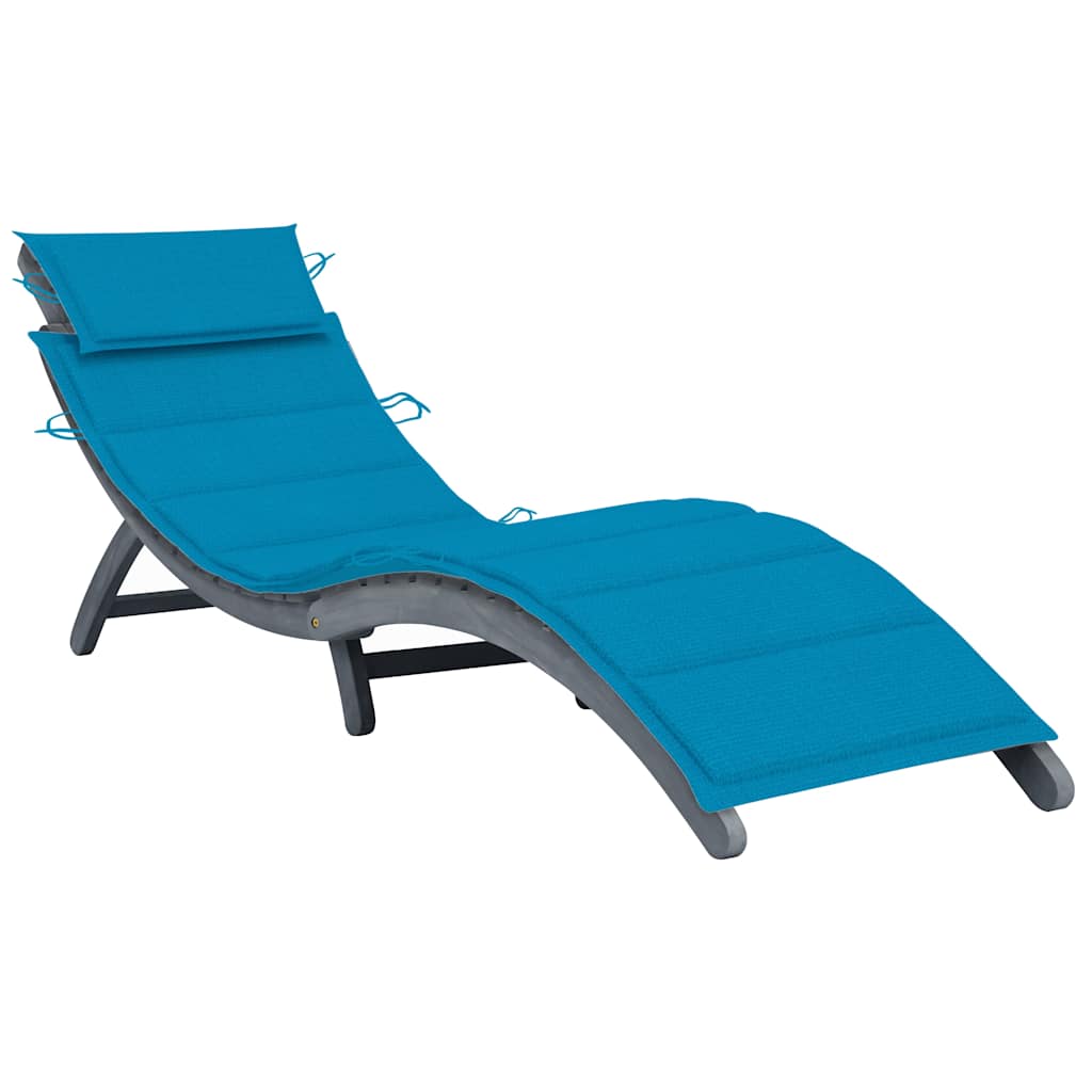 vidaXL Sun Lounger with Cushion Solid Acacia Wood Grey