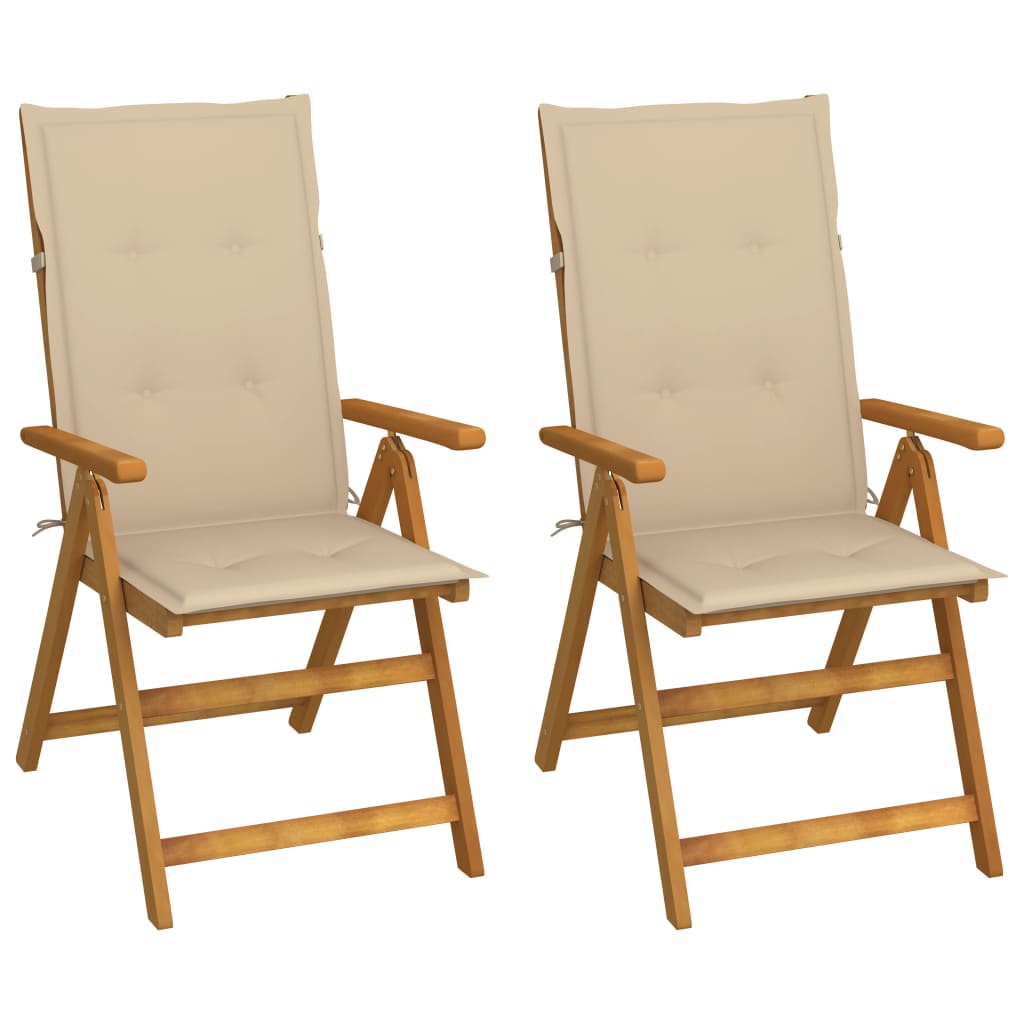 vidaXL Garden Chairs 2 pcs adjustable with cushions solid acacia wood