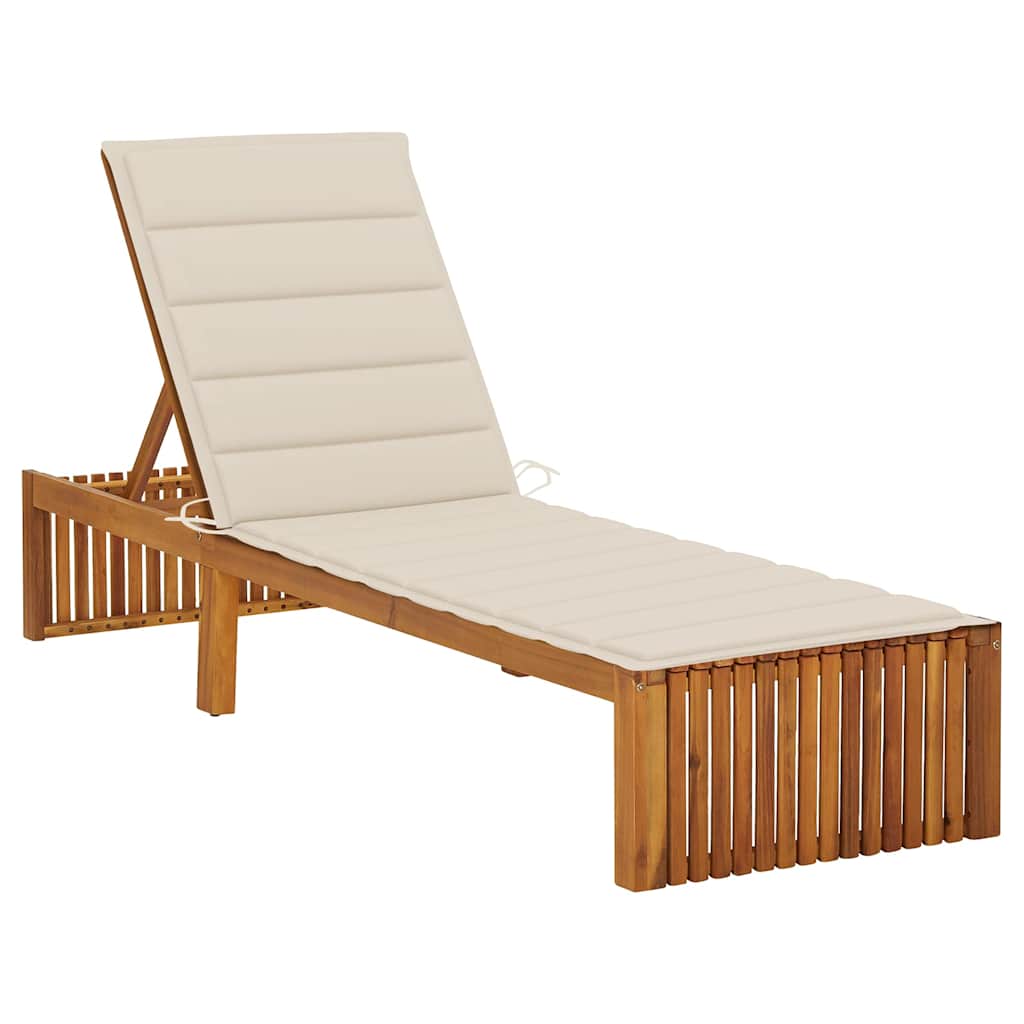 vidaXL Sun Lounger with Cushion Solid Acacia Wood