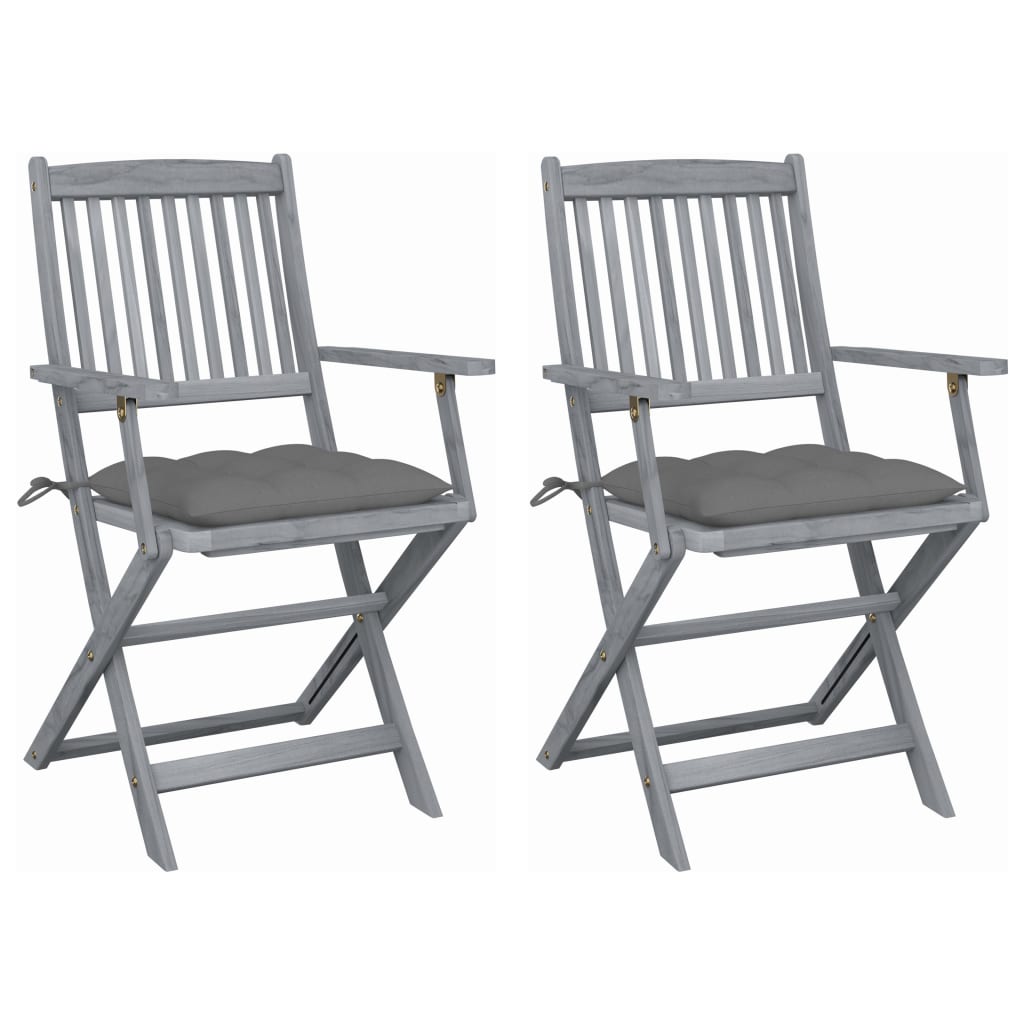 vidaXL Tuinstoelen 2 st inklapbaar met kussens massief acaciahout