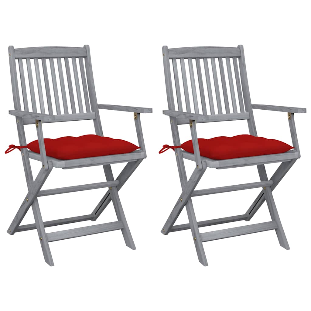 vidaXL Tuinstoelen 2 st inklapbaar met kussens massief acaciahout