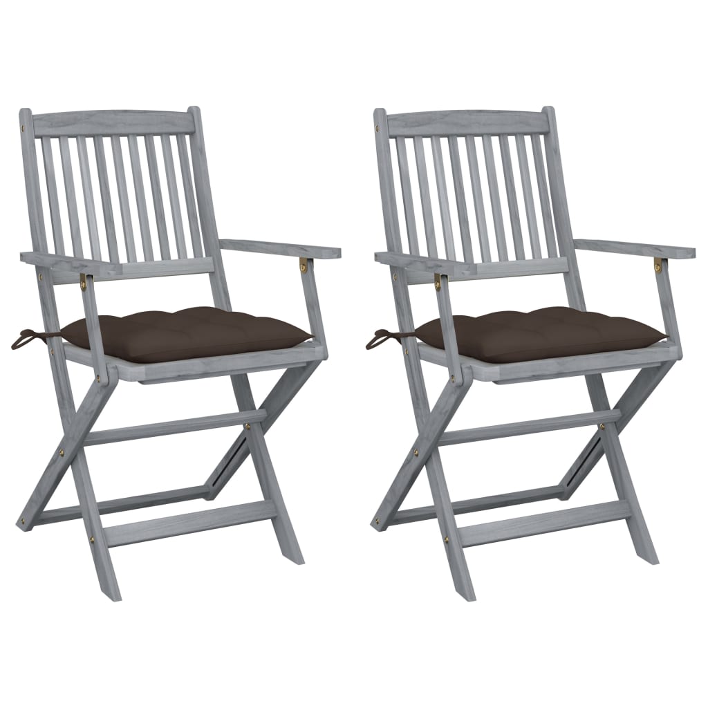 vidaXL Tuinstoelen 2 st inklapbaar met kussens massief acaciahout