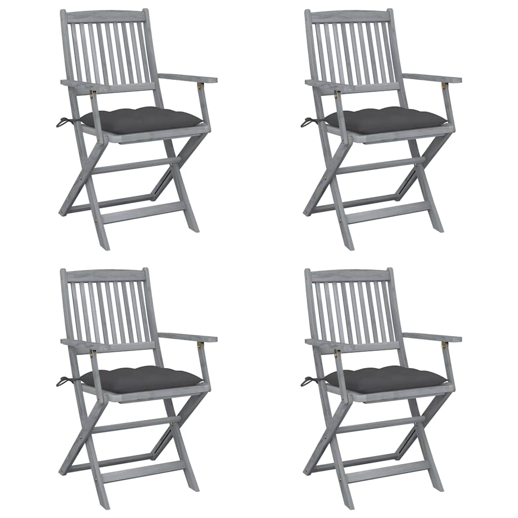 vidaXL Tuinstoelen 2 st inklapbaar met kussens massief acaciahout
