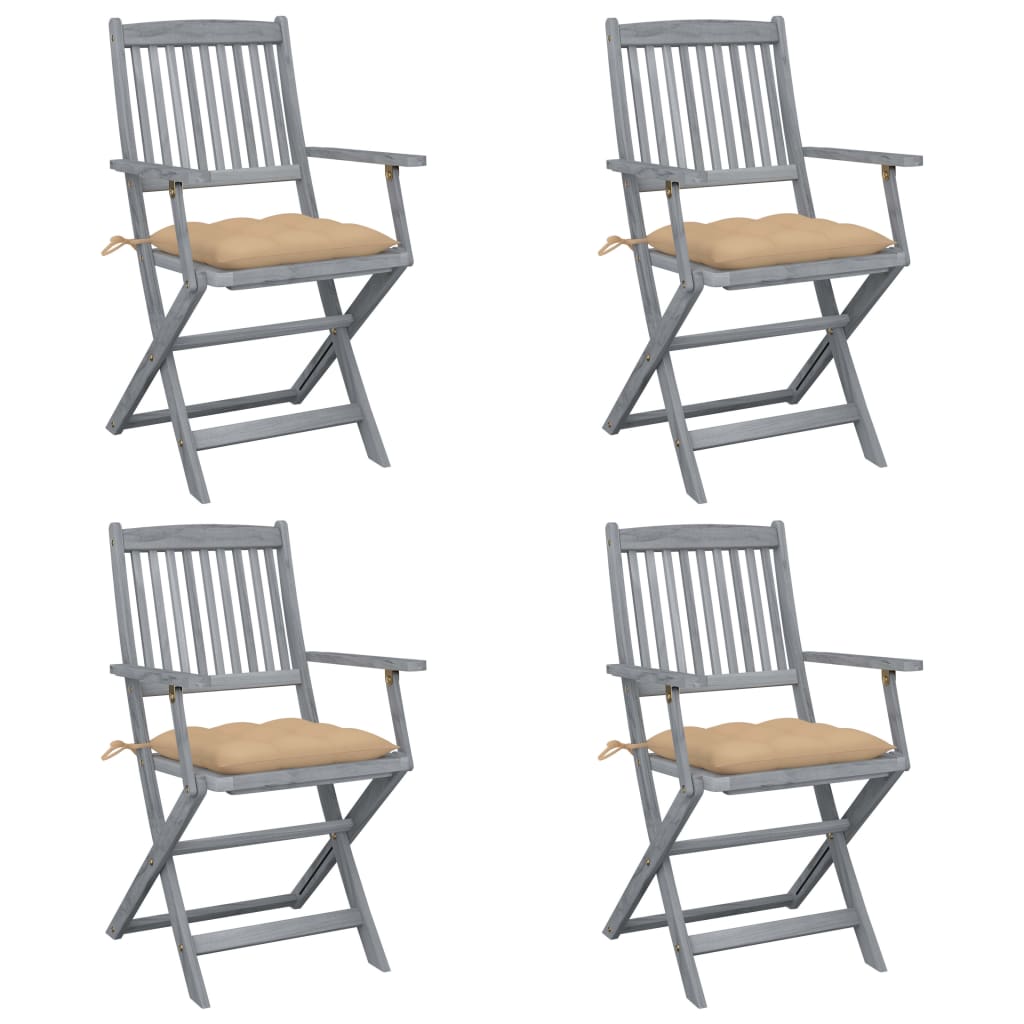 vidaXL Tuinstoelen 2 st inklapbaar met kussens massief acaciahout