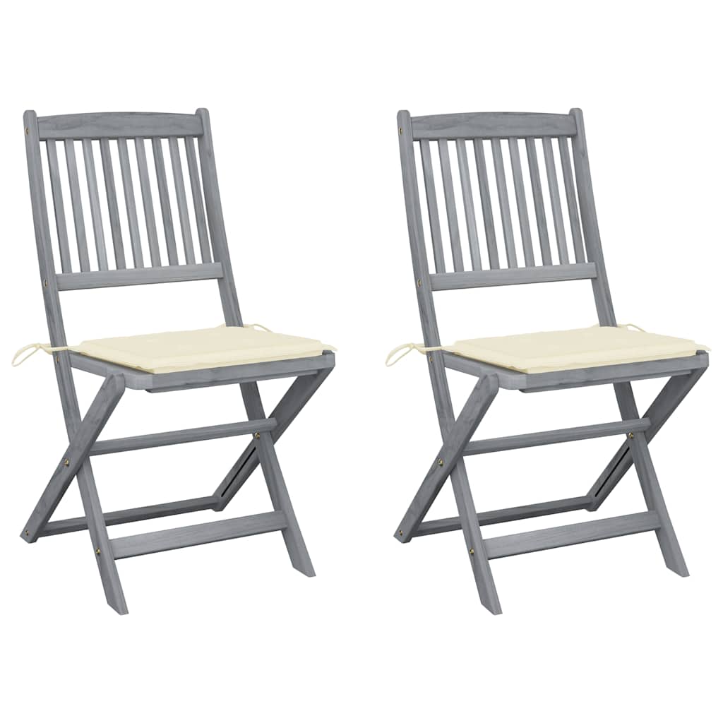 vidaXL Garden Chairs 2 pcs foldable with cushions solid acacia wood