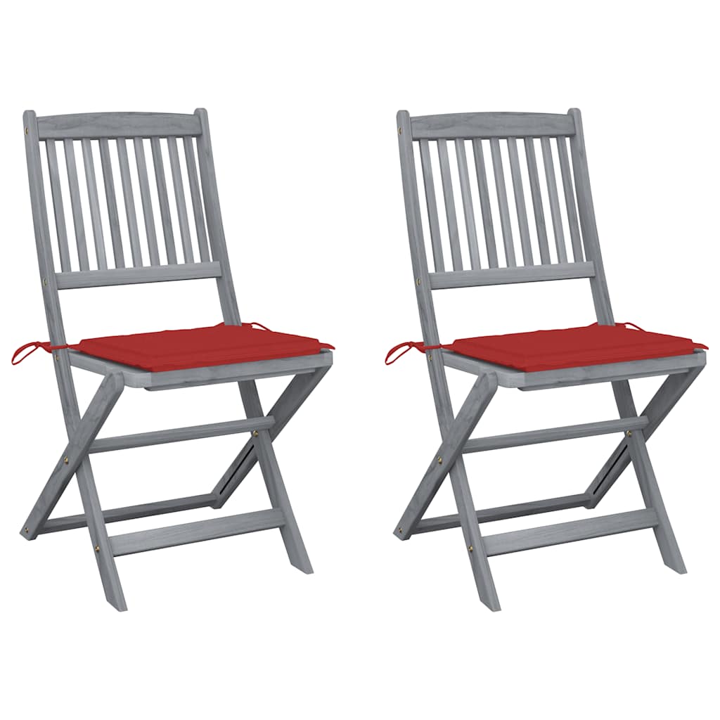 vidaXL Garden Chairs 2 pcs foldable with cushions solid acacia wood