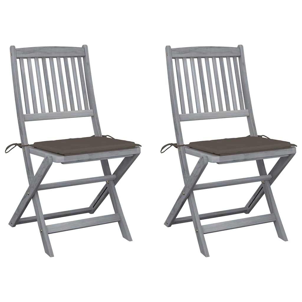 vidaXL Garden Chairs 2 pcs foldable with cushions solid acacia wood