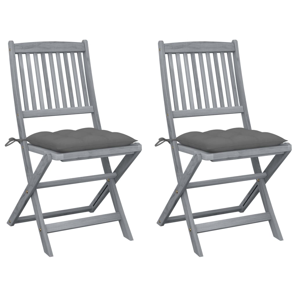 vidaXL Tuinstoelen 2 st inklapbaar met kussens massief acaciahout