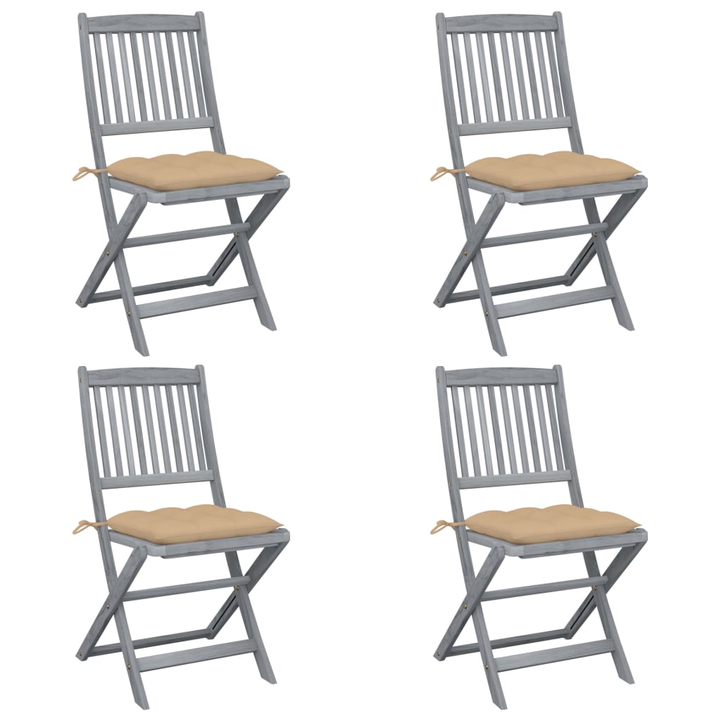 vidaXL Tuinstoelen 2 st inklapbaar met kussens massief acaciahout