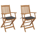 vidaXL Garden Chairs 2 pcs foldable with cushions solid acacia wood