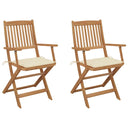 vidaXL Garden Chairs 2 pcs foldable with cushions solid acacia wood