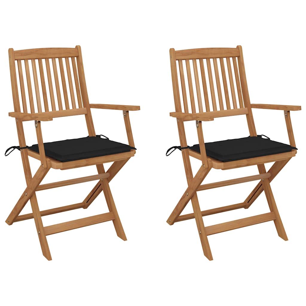 vidaXL Garden Chairs 2 pcs foldable with cushions solid acacia wood