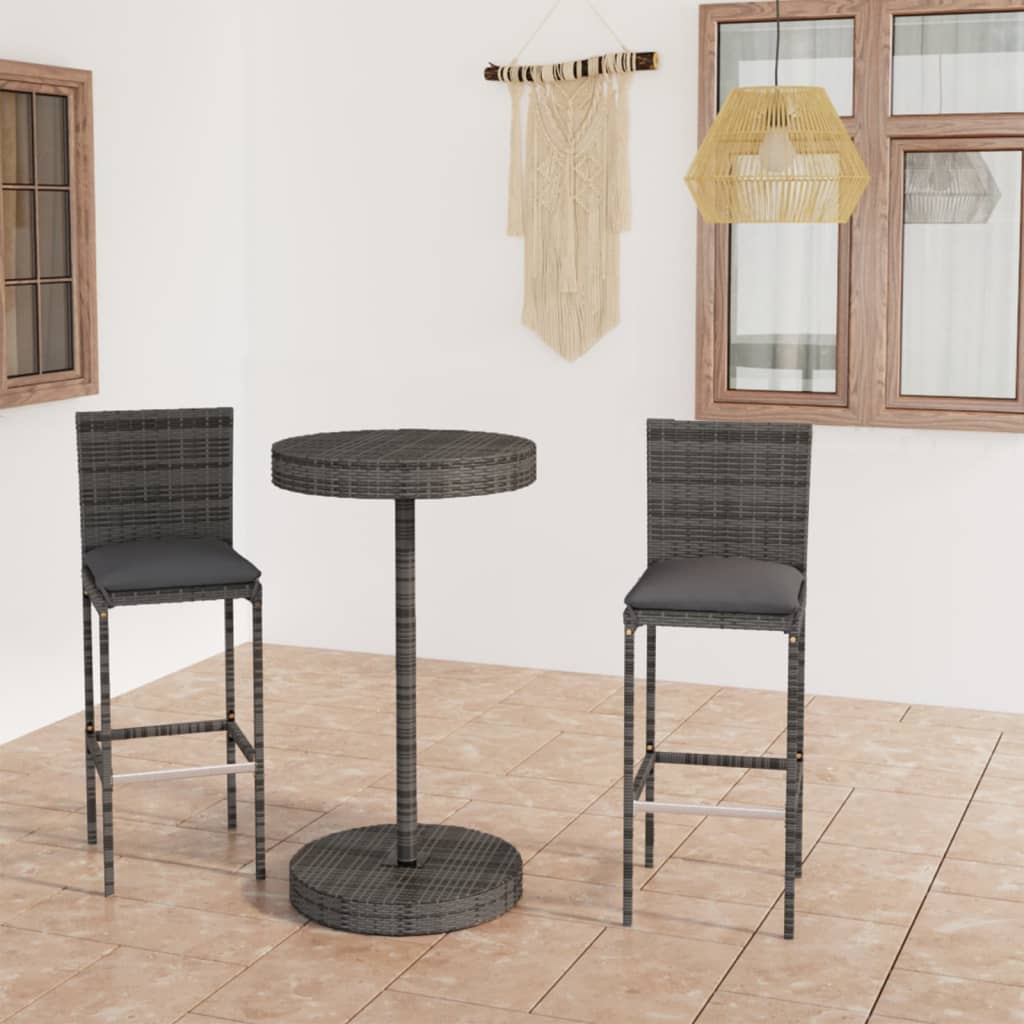 vidaXL 3-delige Tuinbarset met kussens poly rattan zwart