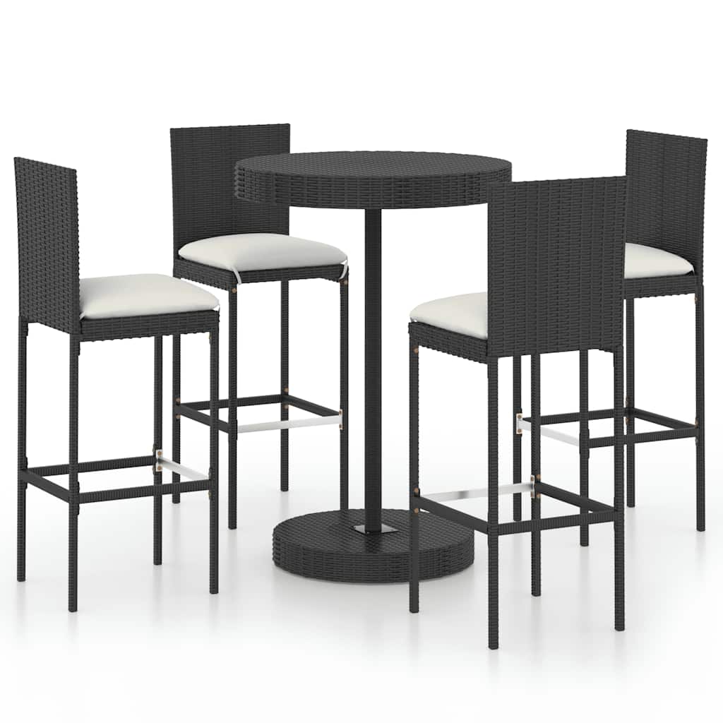 vidaXL 3-delige Tuinbarset met kussens poly rattan zwart