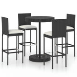 vidaXL 3-delige Tuinbarset met kussens poly rattan zwart